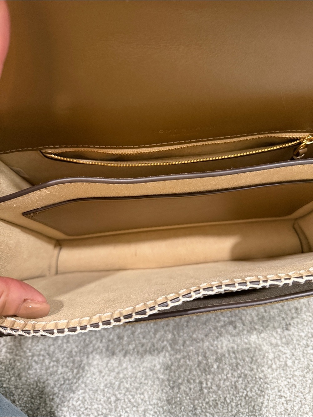 Tory Burch Olive Green Suede Crossbody with Gold Logo - Picture 7 of 8